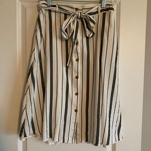 MIDI length white and olive skirt